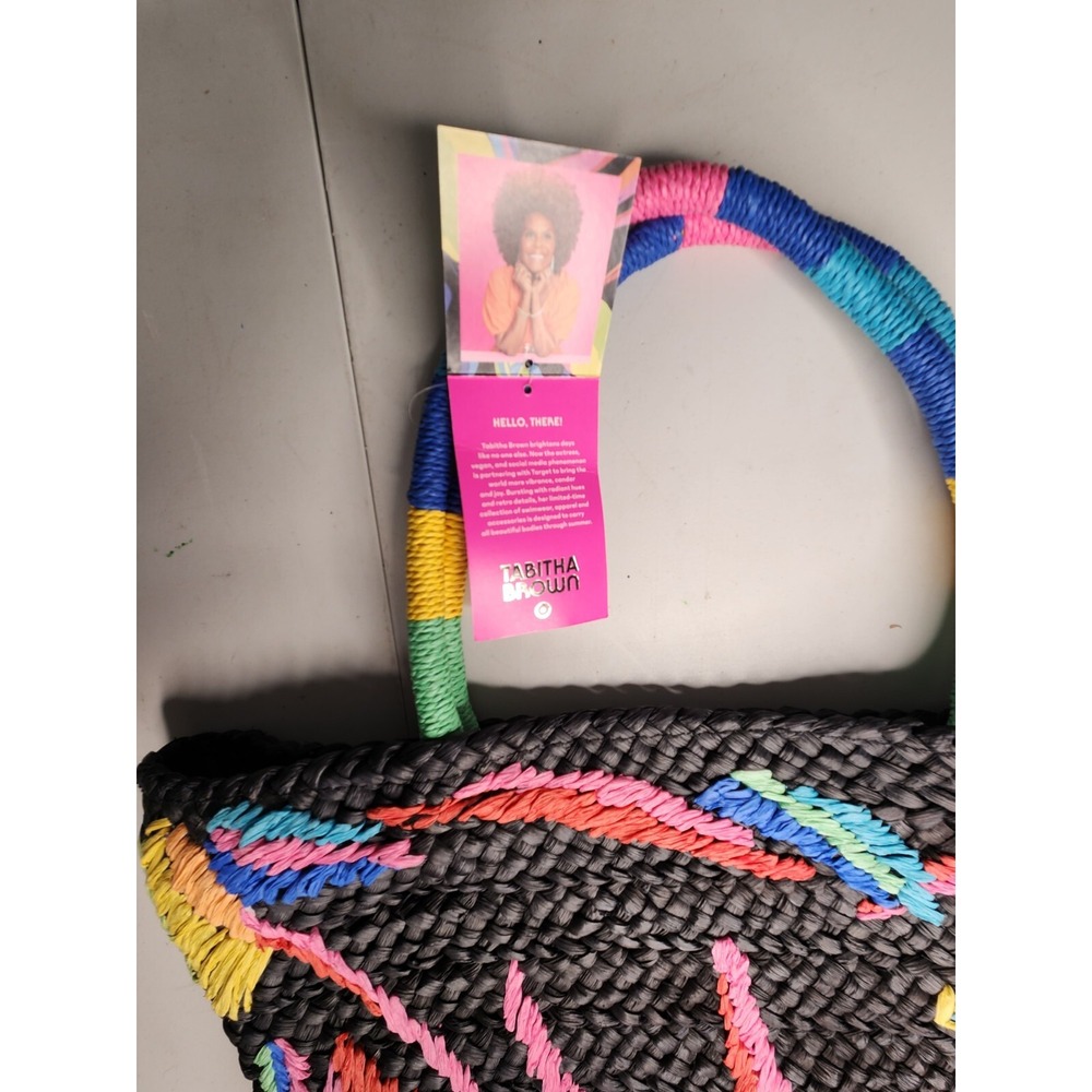 NWT Tabitha Brown for Target Abstract Lemon Print Woven Straw Tote Purse Handbag - Picture 2 of 4
